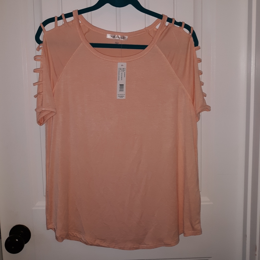 August Silk light pink cutout sleeve shirt